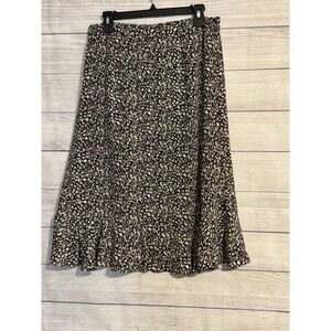 Banana Republic Womens Animal Print Wrap Ruffle Skirt Size 8 Black Tan